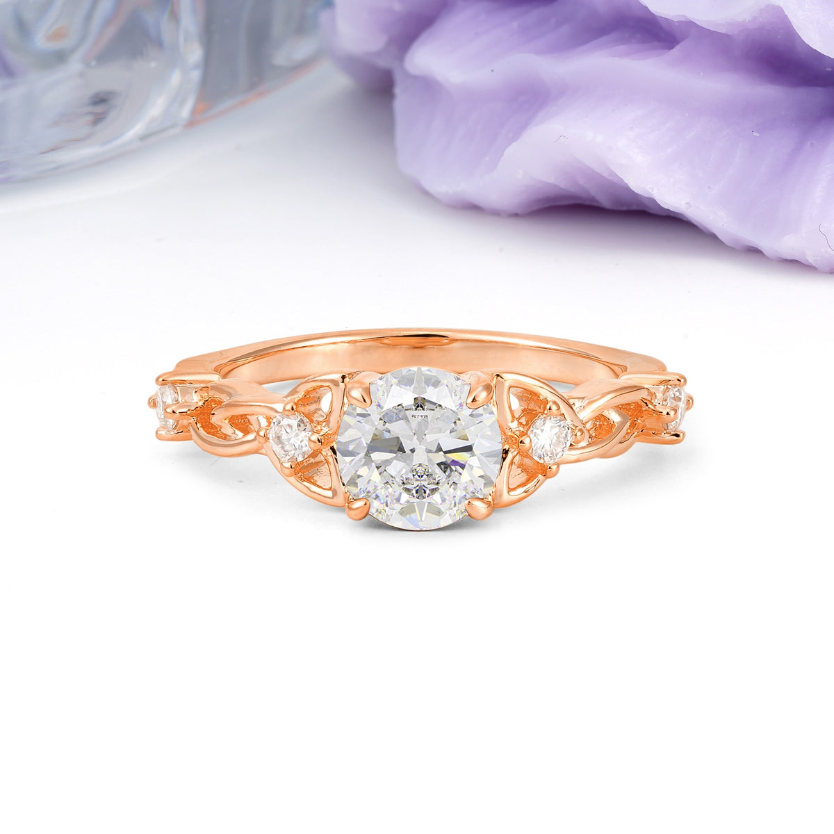 Nature-Inspired Luxury: Openwork 4-Prong Round Cut Moissanite Engagement Ring - Additional view