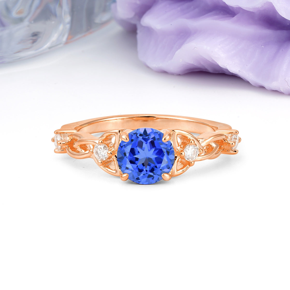 Nature-Inspired Luxury: Openwork 4-Prong Round Cut Sapphire Engagement Ring - Additional view