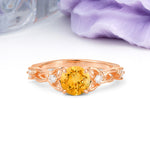 Nature-Inspired Luxury: Openwork 4-Prong Round Cut Citrine Engagement Ring - Additional view
