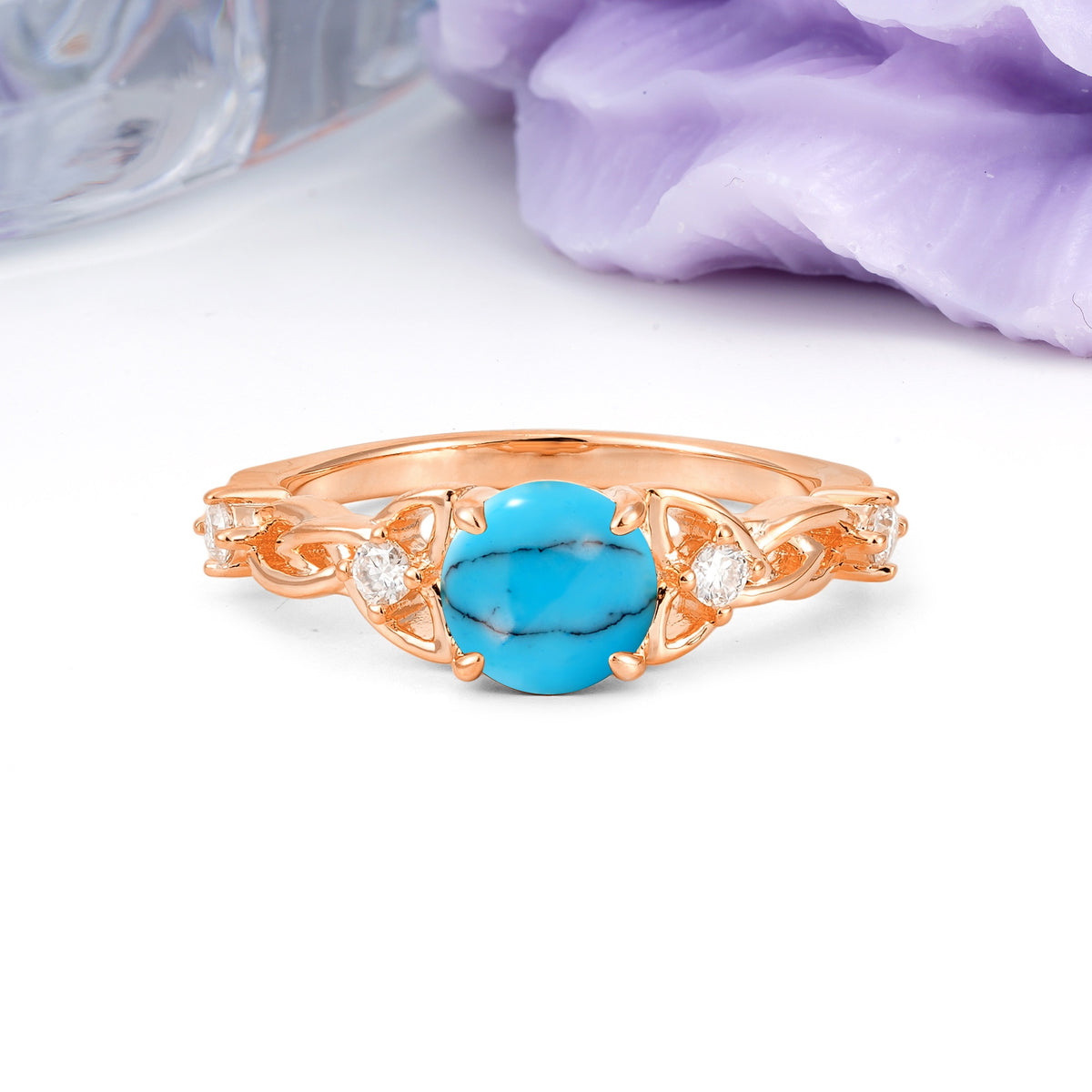Nature-Inspired Luxury: Openwork 4-Prong Round Cut Turquoise Engagement Ring - Additional view