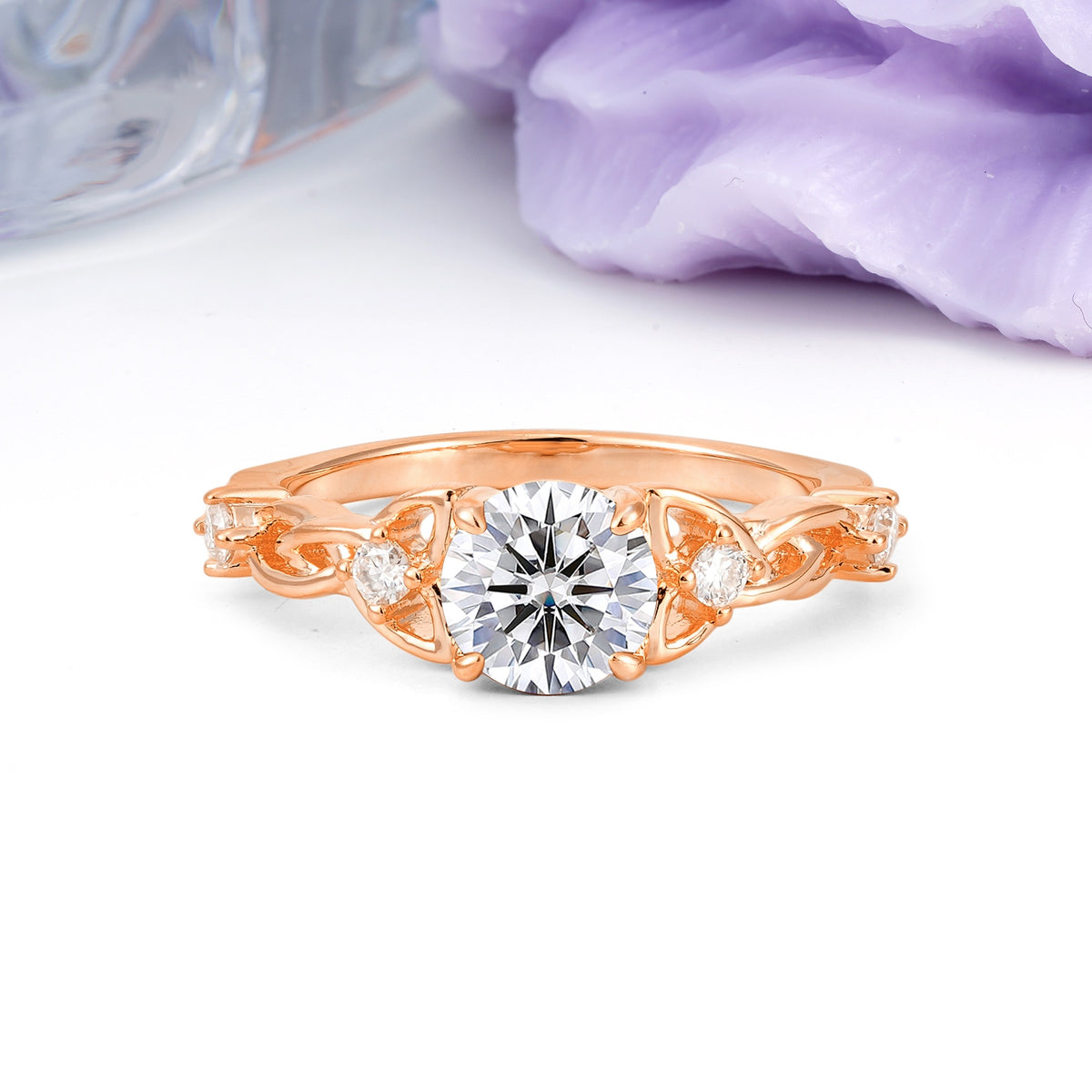Nature-Inspired Luxury: Openwork 4-Prong Round Cut Lab Diamond Engagement Ring - Additional view