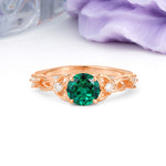 Nature-Inspired Luxury: Openwork 4-Prong Round Cut Emerald Engagement Ring - Additional view