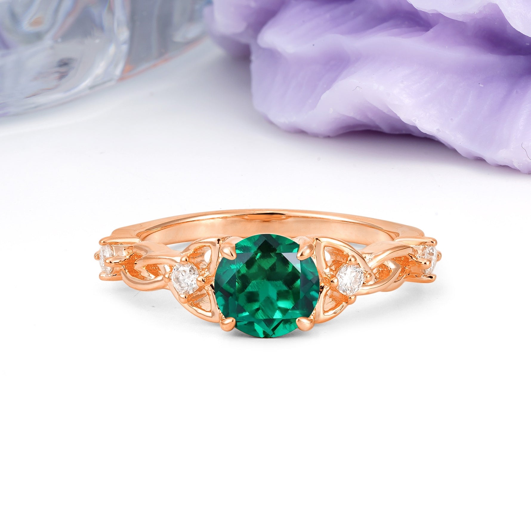 Nature-Inspired Luxury: Openwork 4-Prong Round Cut Emerald Engagement Ring - Additional view