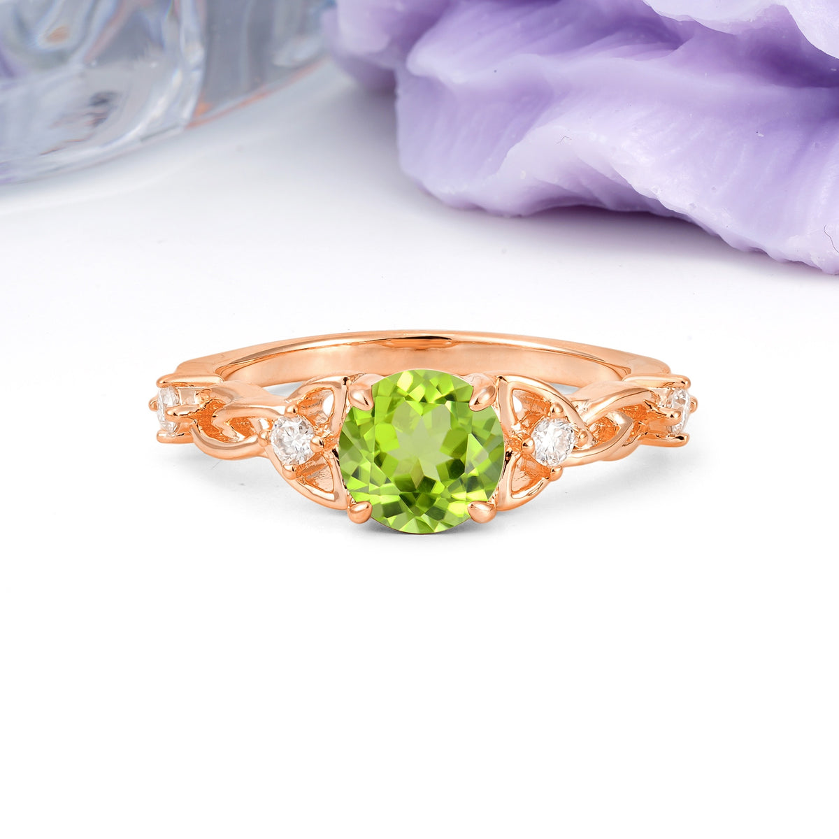 Nature-Inspired Luxury: Openwork 4-Prong Round Cut Peridot Engagement Ring - Additional view