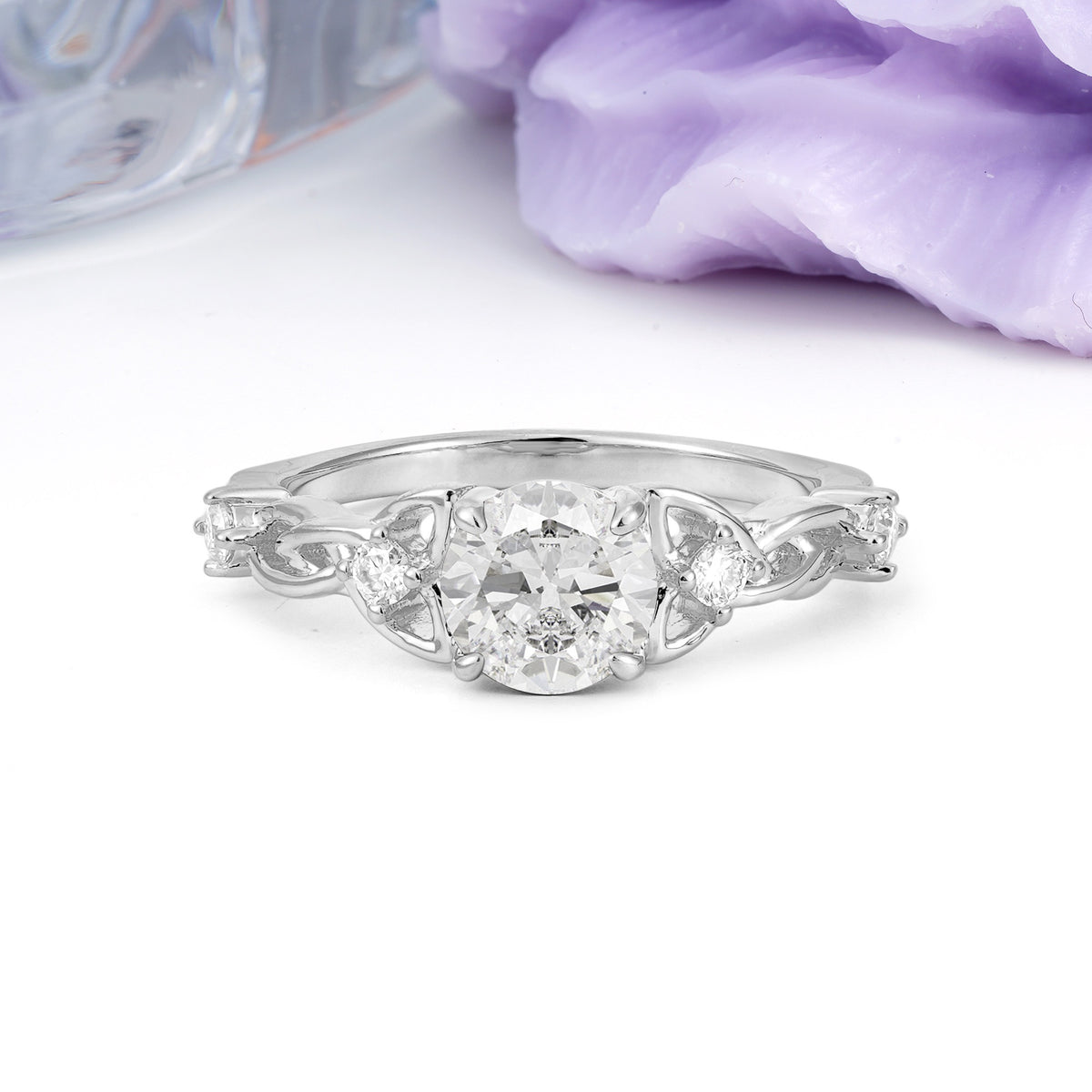 Nature-Inspired Luxury: Openwork 4-Prong Round Cut Moissanite Engagement Ring - Additional view