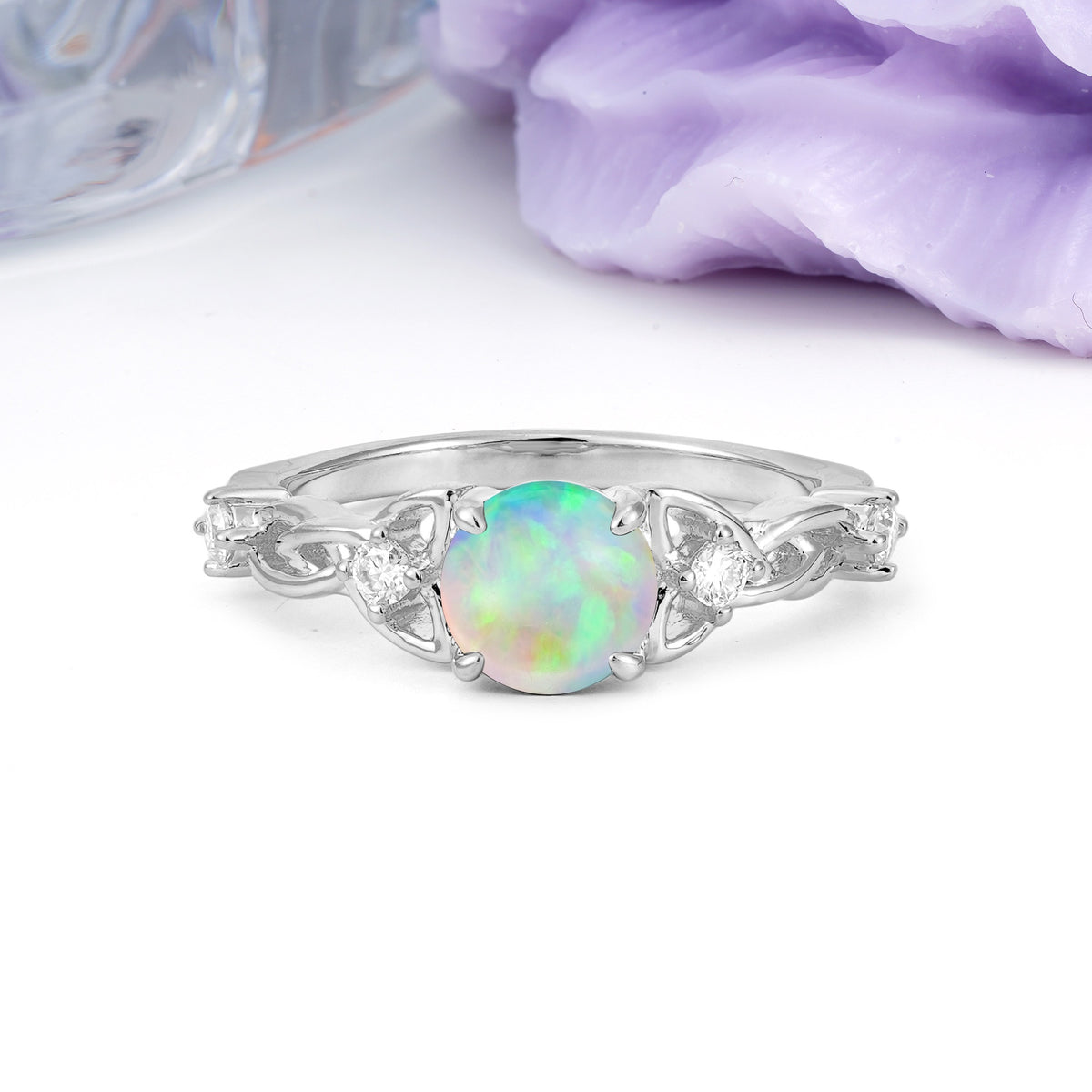 Nature-Inspired Luxury: Openwork 4-Prong Round Cut Fire Opal Engagement Ring - Additional view