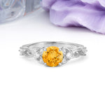 Nature-Inspired Luxury: Openwork 4-Prong Round Cut Citrine Engagement Ring - Additional view