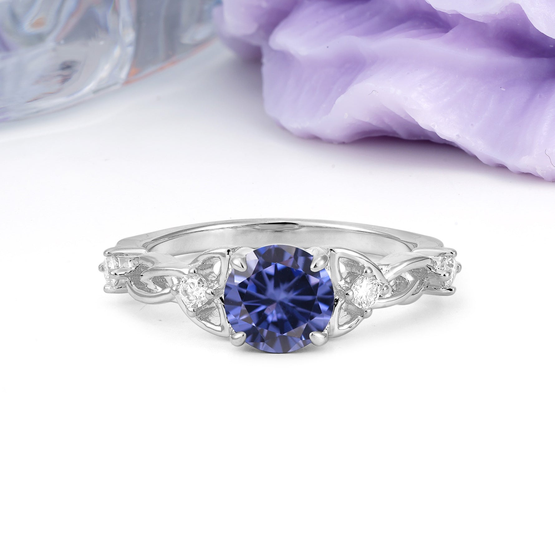 Nature-Inspired Luxury: Openwork 4-Prong Round Cut Tanzanite Engagement Ring - Additional view