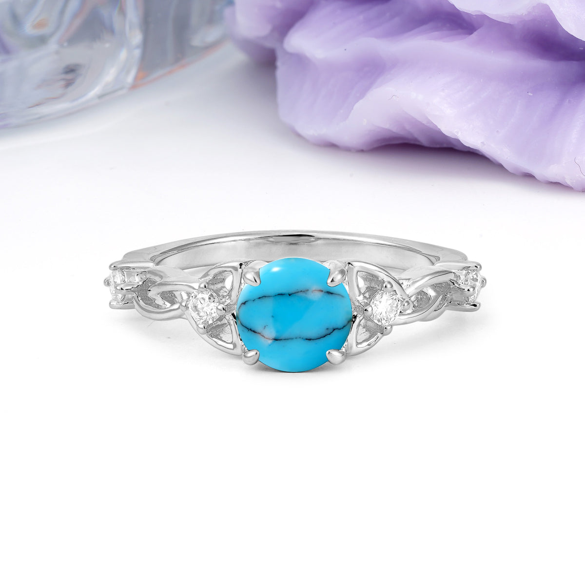 Nature-Inspired Luxury: Openwork 4-Prong Round Cut Turquoise Engagement Ring - Additional view
