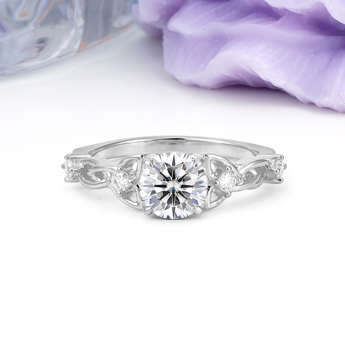 Nature-Inspired Luxury: Openwork 4-Prong Round Cut Lab Diamond Engagement Ring - Additional view