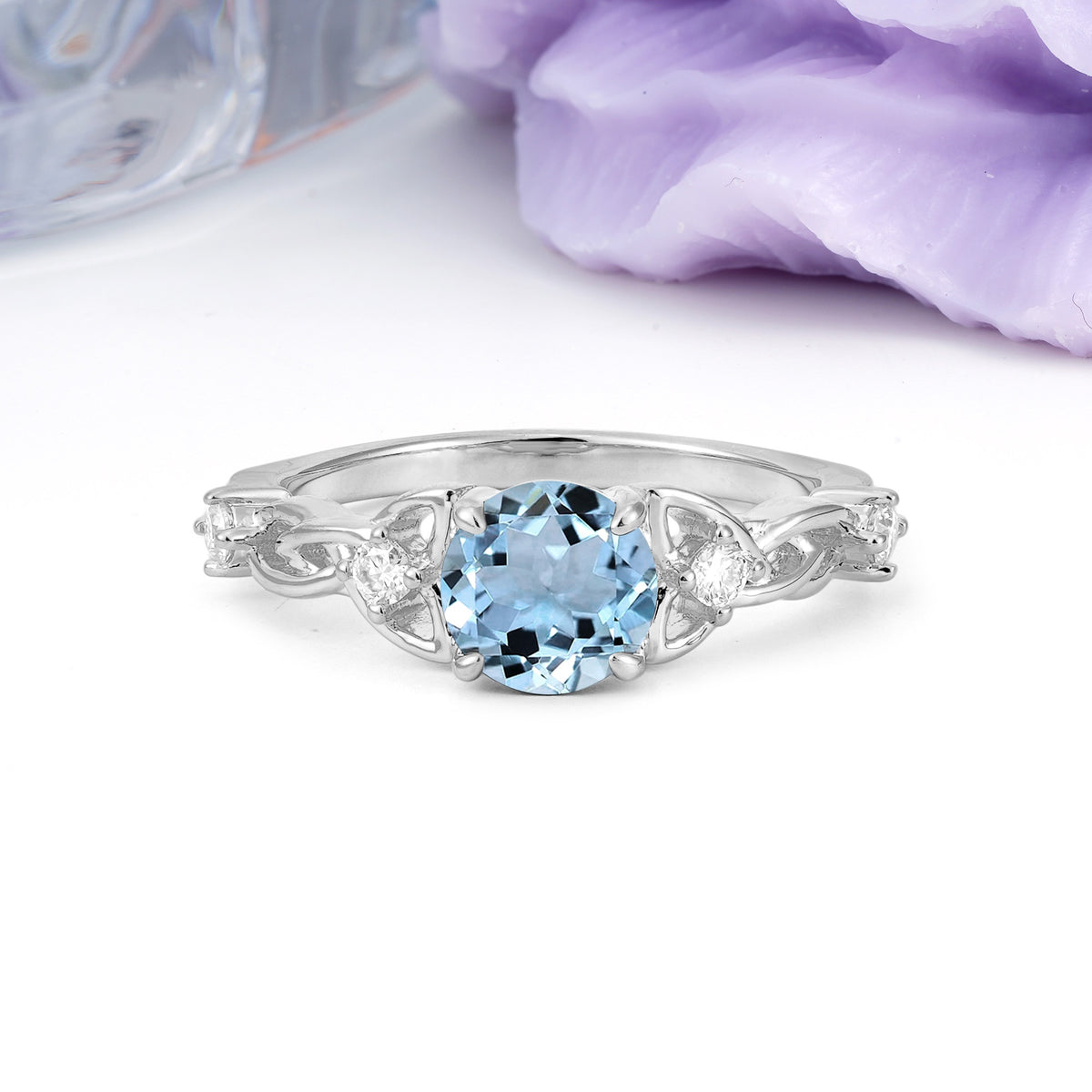 Nature-Inspired Luxury: Openwork 4-Prong Round Cut Aquamarine Engagement Ring - Additional view