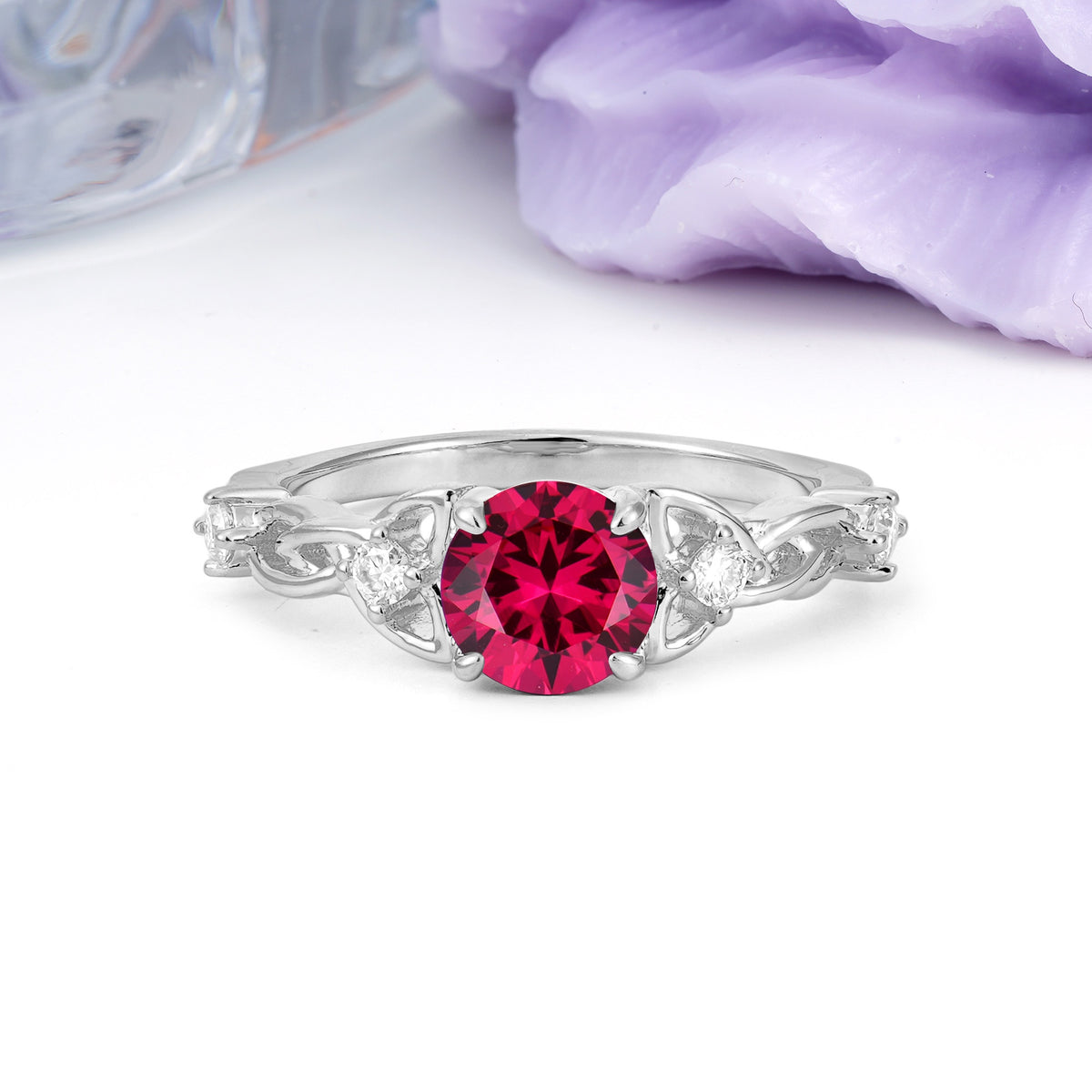 Nature-Inspired Luxury: Openwork 4-Prong Round Cut Ruby Engagement Ring - Additional view
