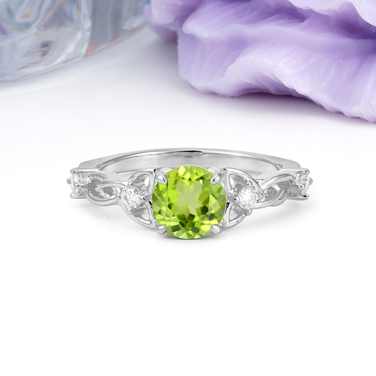 Nature-Inspired Luxury: Openwork 4-Prong Round Cut Peridot Engagement Ring - Additional view