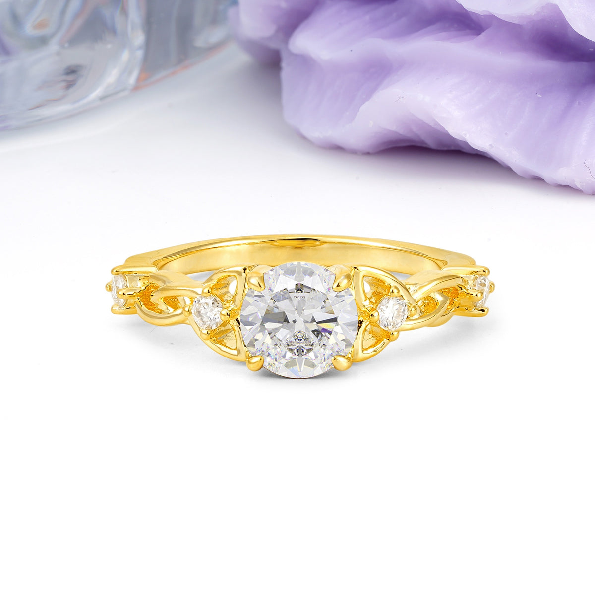 Nature-Inspired Luxury: Openwork 4-Prong Round Cut Moissanite Engagement Ring - Additional view