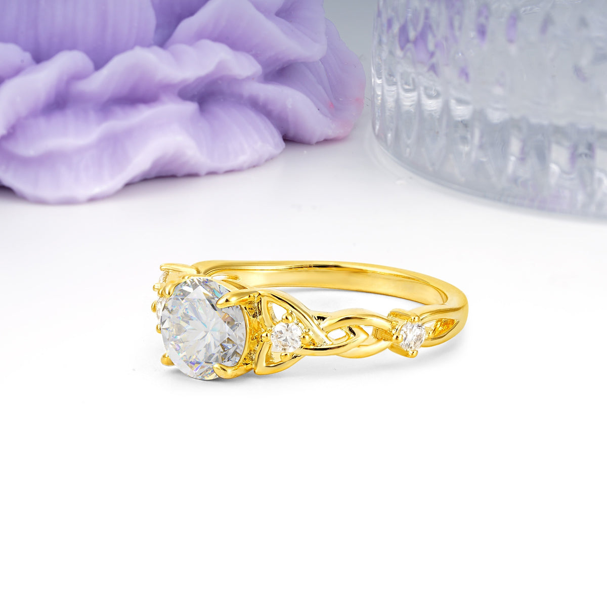 Nature-Inspired Luxury: Openwork 4-Prong Round Cut Moissanite Engagement Ring - Additional view