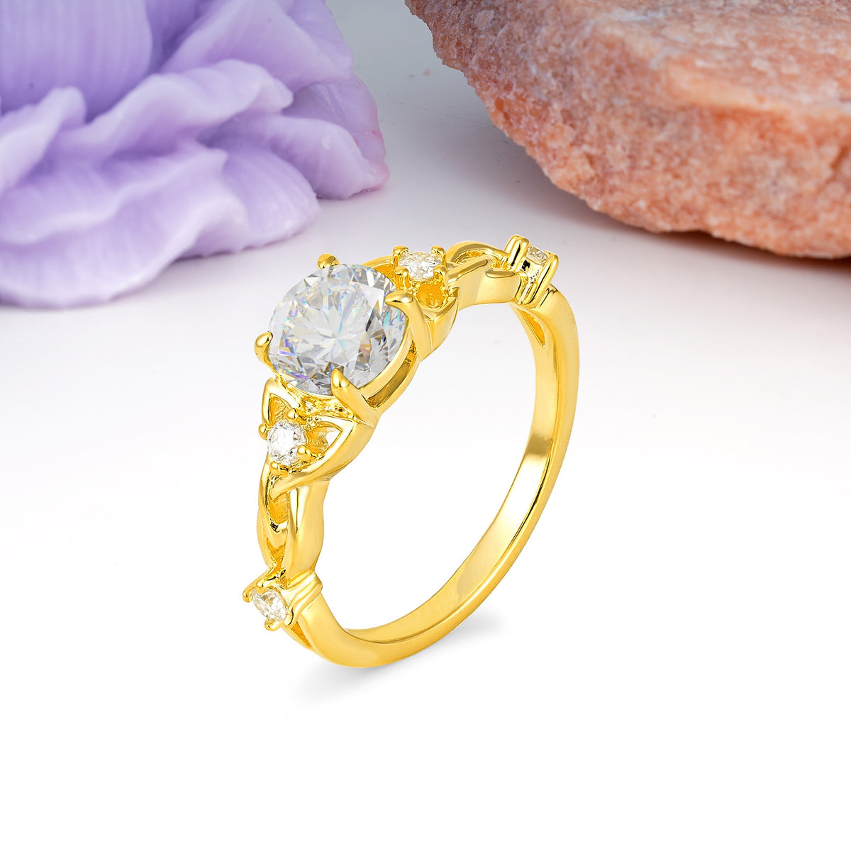 Nature-Inspired Luxury: Openwork 4-Prong Round Cut Moissanite Engagement Ring - Additional view