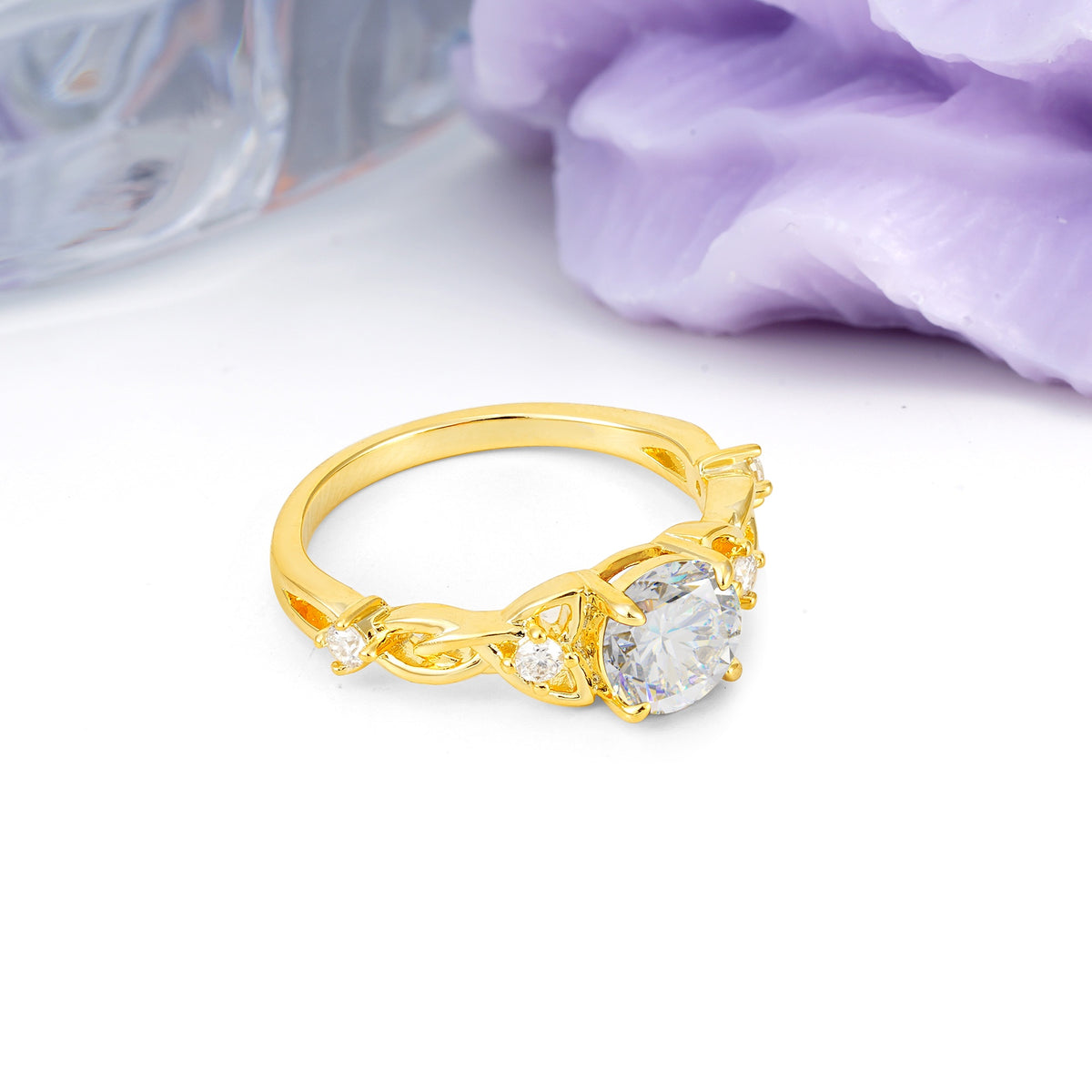 Nature-Inspired Luxury: Openwork 4-Prong Round Cut Moissanite Engagement Ring - Additional view