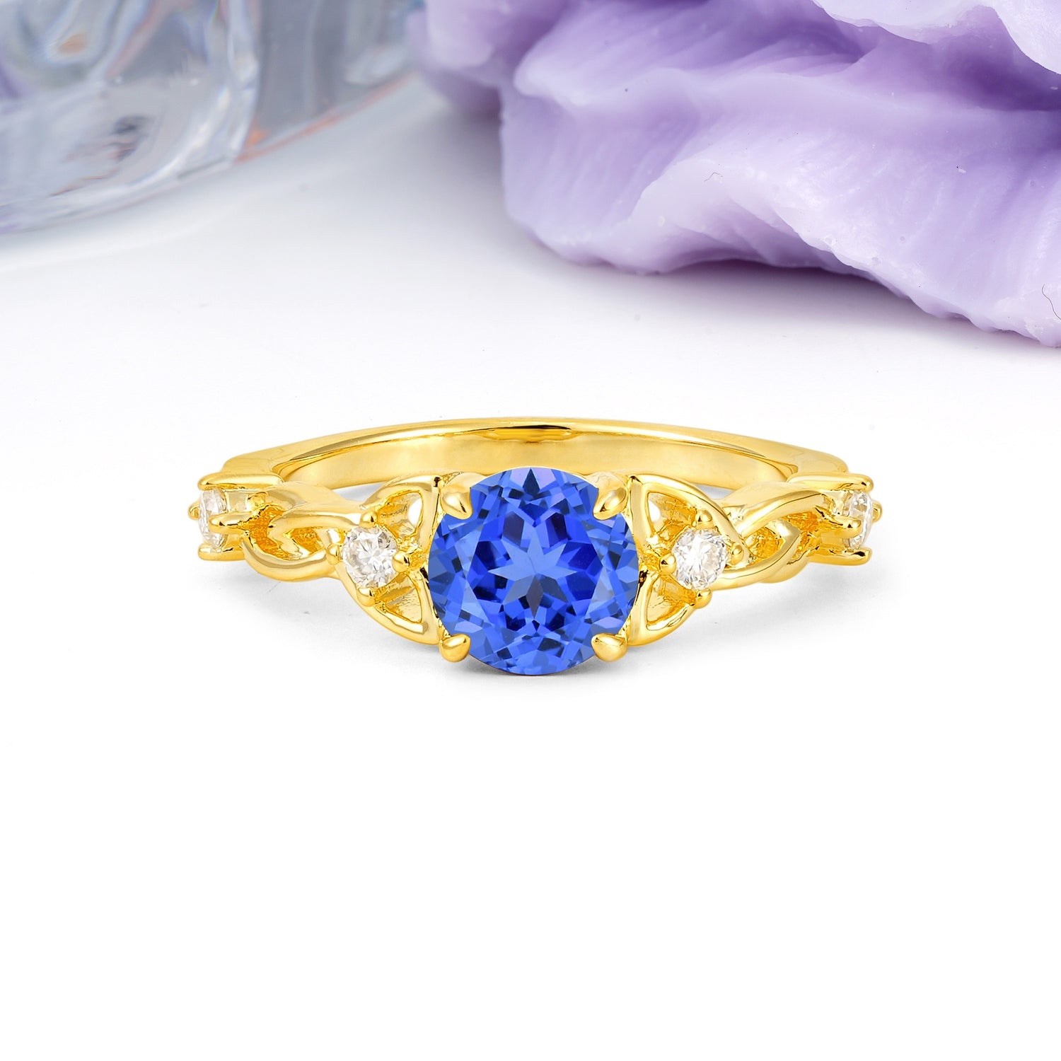 Nature-Inspired Luxury: Openwork 4-Prong Round Cut Sapphire Engagement Ring - Additional view