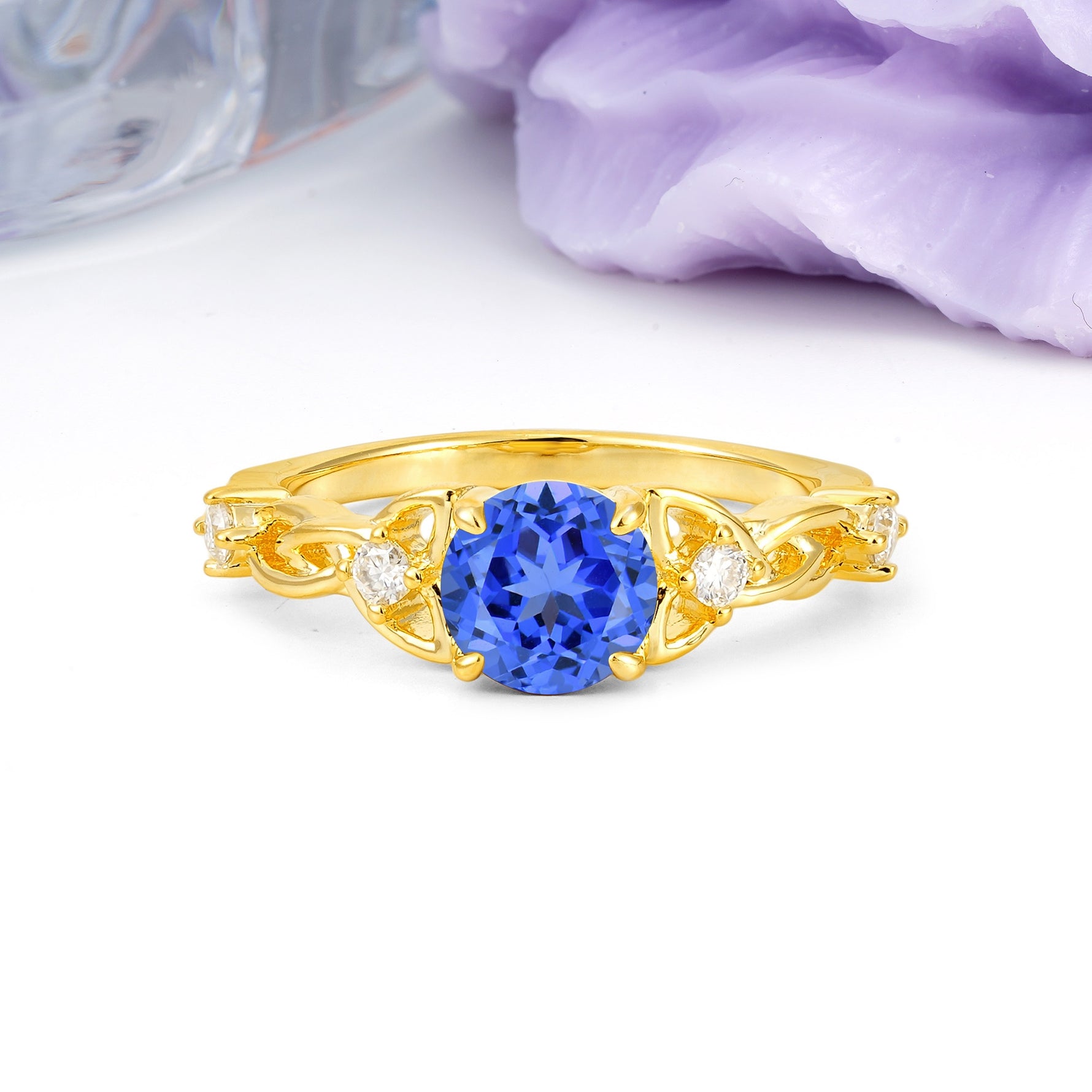 Nature-Inspired Luxury: Openwork 4-Prong Round Cut Sapphire Engagement Ring - Additional view