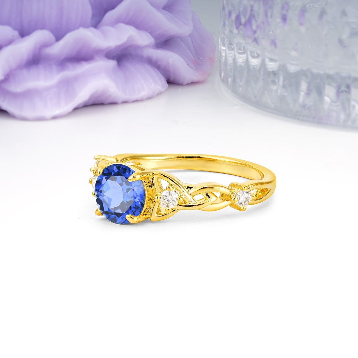 Nature-Inspired Luxury: Openwork 4-Prong Round Cut Sapphire Engagement Ring - Additional view