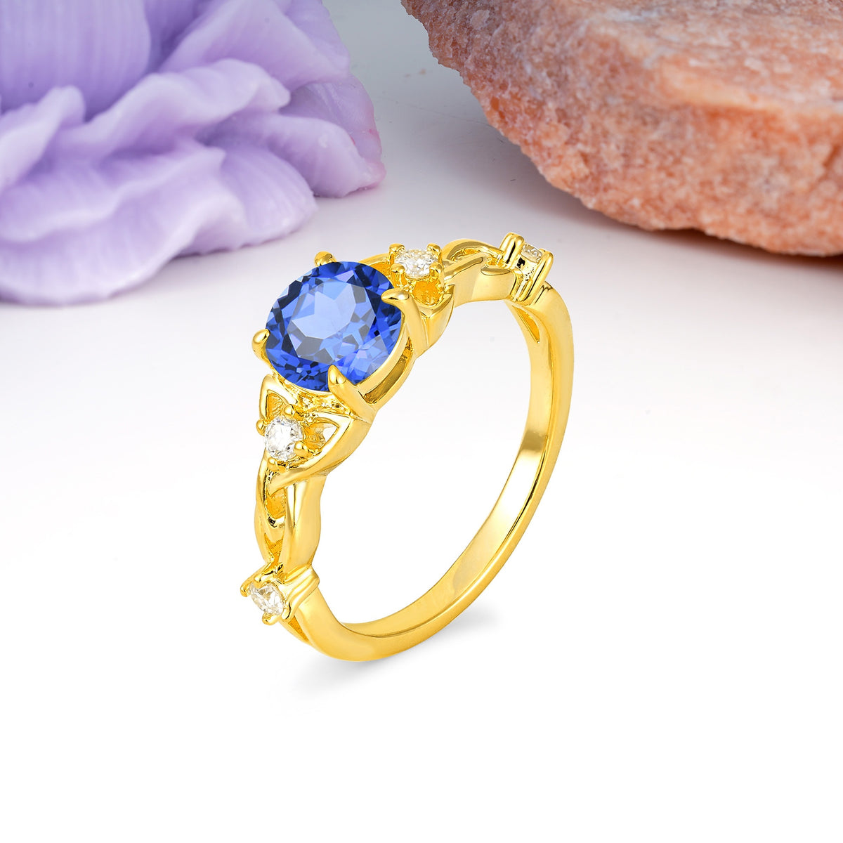 Nature-Inspired Luxury: Openwork 4-Prong Round Cut Sapphire Engagement Ring - Additional view