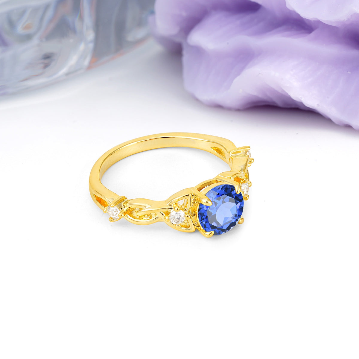 Nature-Inspired Luxury: Openwork 4-Prong Round Cut Sapphire Engagement Ring - Additional view