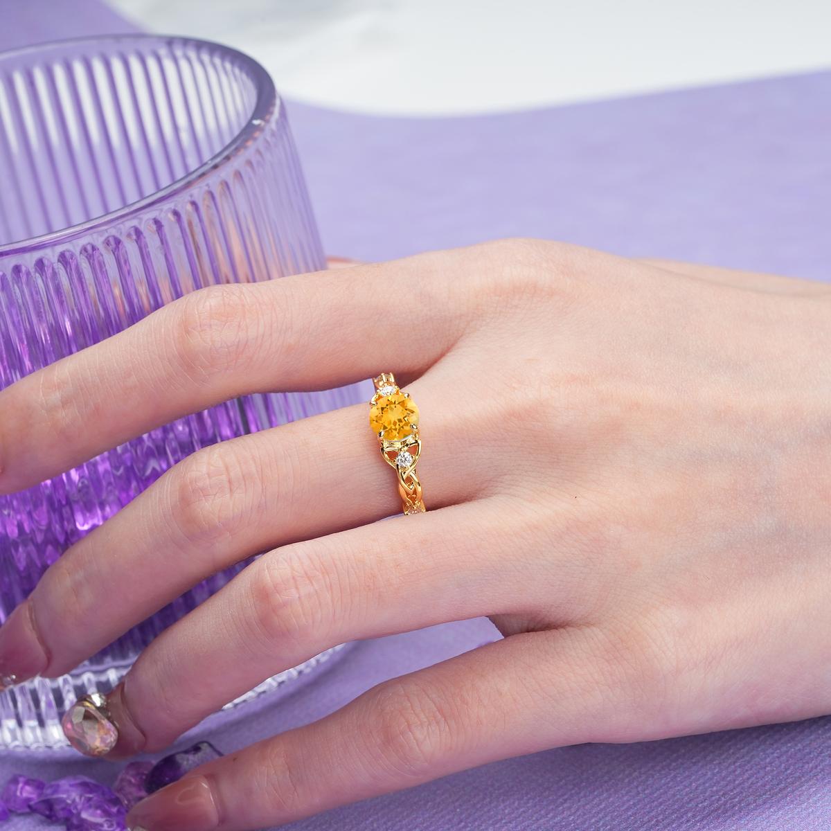 Nature-Inspired Luxury: Openwork 4-Prong Round Cut Citrine Engagement Ring