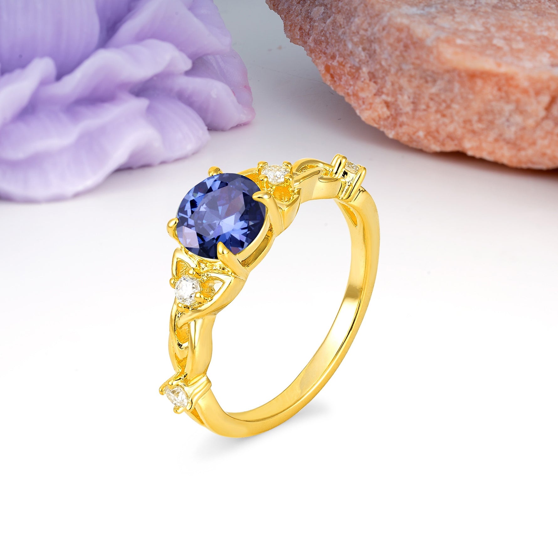 Nature-Inspired Luxury: Openwork 4-Prong Round Cut Tanzanite Engagement Ring - Additional view