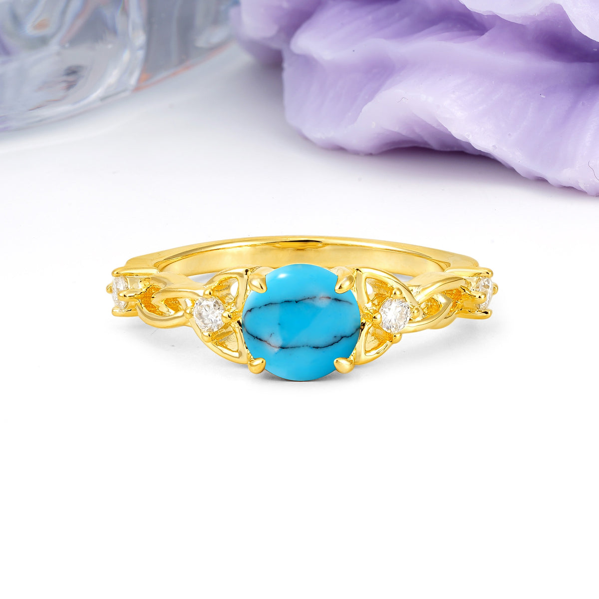 Nature-Inspired Luxury: Openwork 4-Prong Round Cut Turquoise Engagement Ring - Additional view