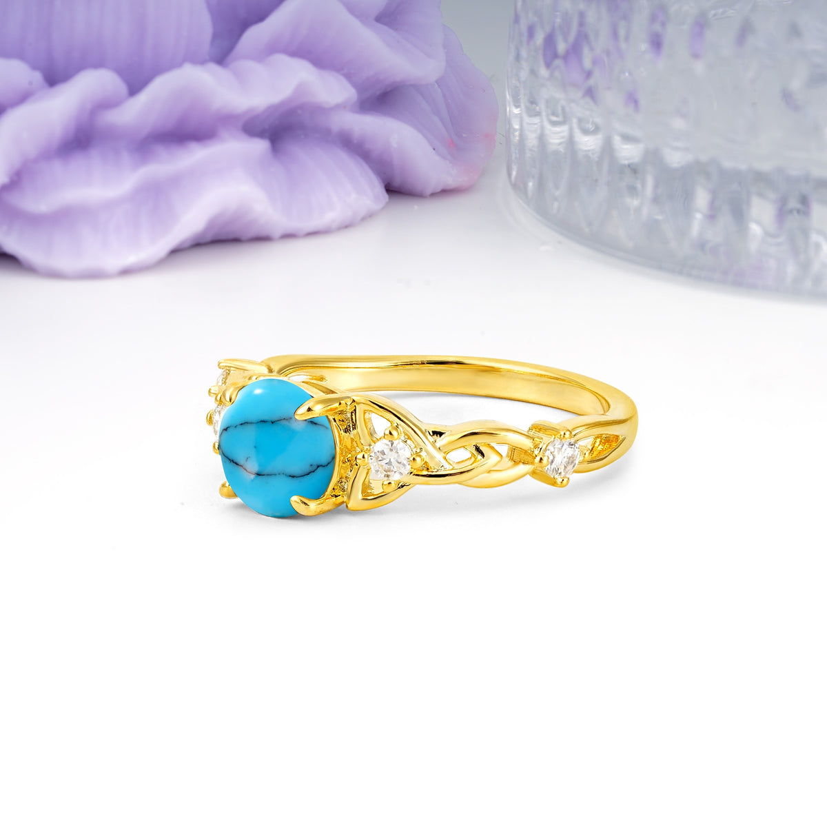 Nature-Inspired Luxury: Openwork 4-Prong Round Cut Turquoise Engagement Ring - Additional view
