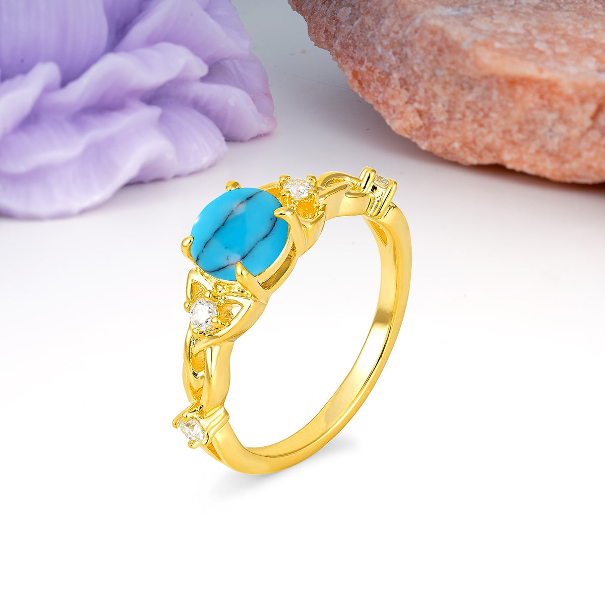 Nature-Inspired Luxury: Openwork 4-Prong Round Cut Turquoise Engagement Ring - Additional view