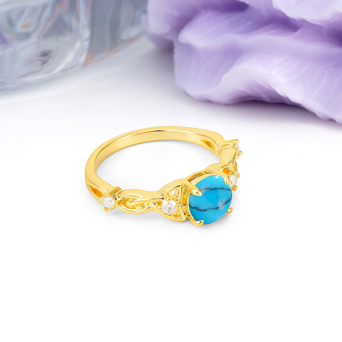 Nature-Inspired Luxury: Openwork 4-Prong Round Cut Turquoise Engagement Ring - Additional view