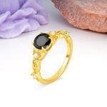 Nature-Inspired Luxury: Openwork 4-Prong Round Cut Black Onyx Engagement Ring - Additional view