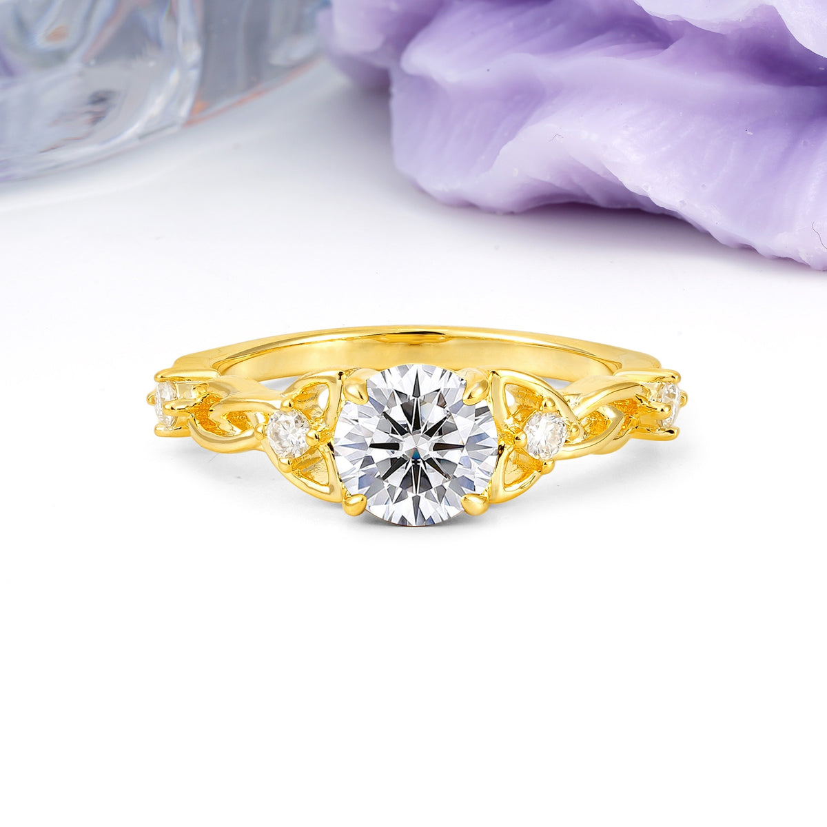 Nature-Inspired Luxury: Openwork 4-Prong Round Cut Lab Diamond Engagement Ring - Additional view