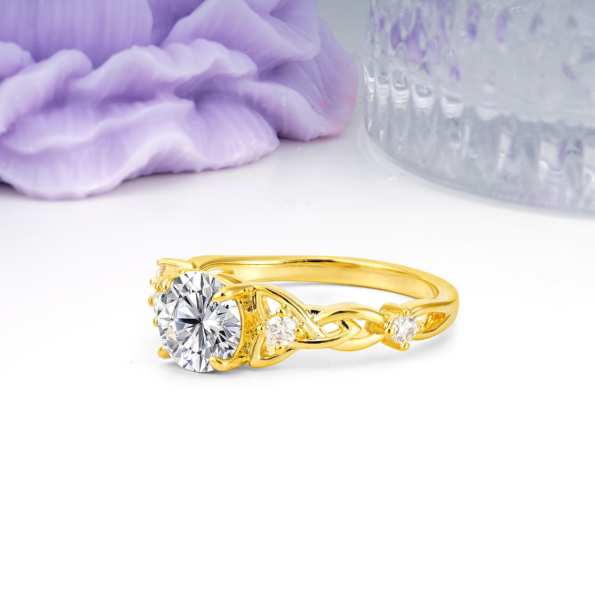 Nature-Inspired Luxury: Openwork 4-Prong Round Cut Lab Diamond Engagement Ring - Additional view