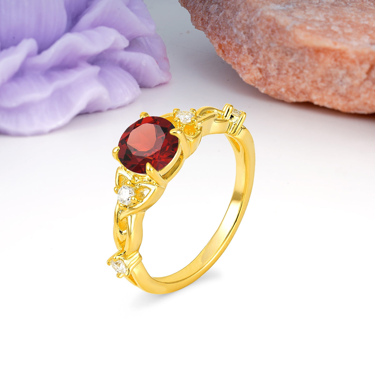 Nature-Inspired Luxury: Openwork 4-Prong Round Cut Garnet Engagement Ring - Additional view