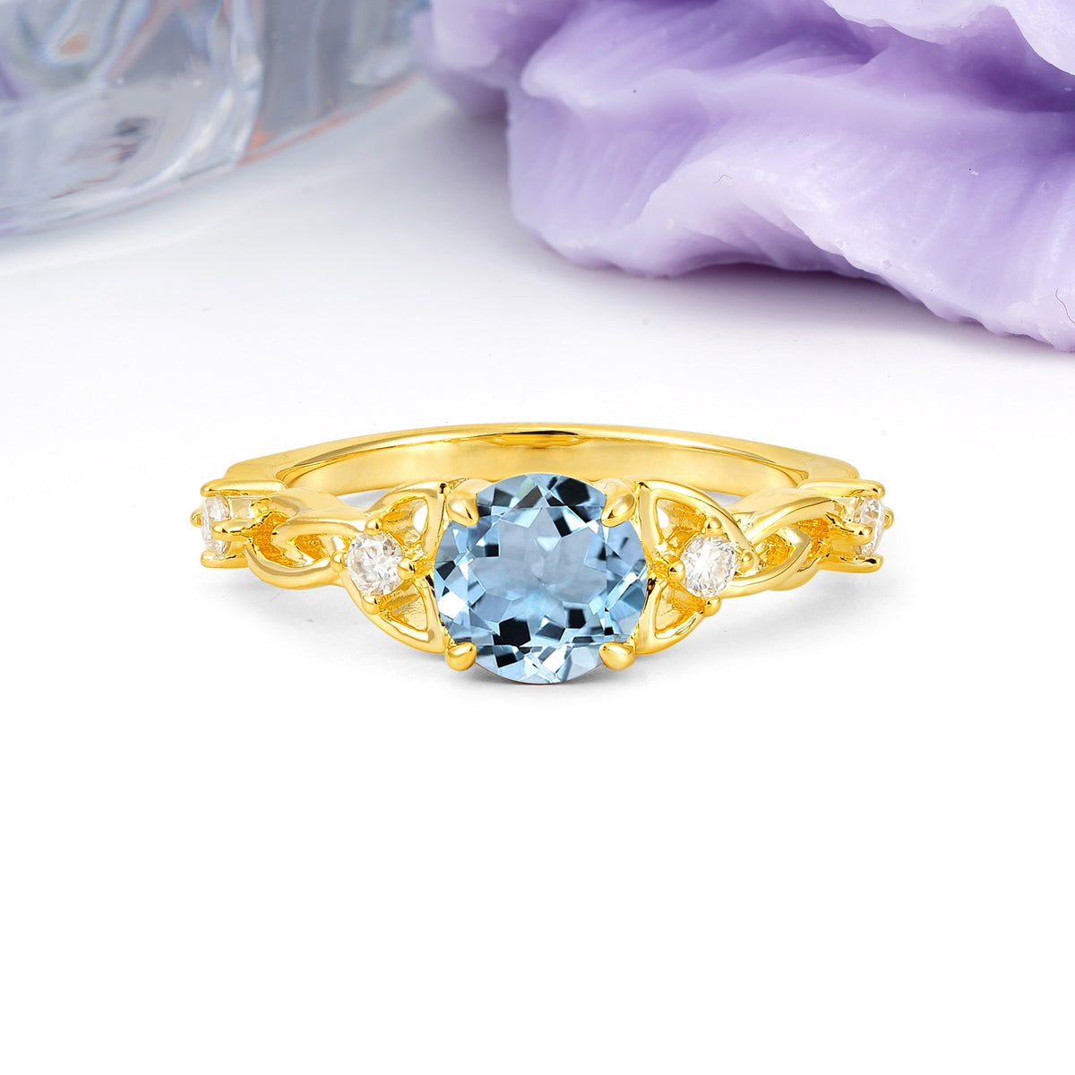 Nature-Inspired Luxury: Openwork 4-Prong Round Cut Aquamarine Engagement Ring - Additional view