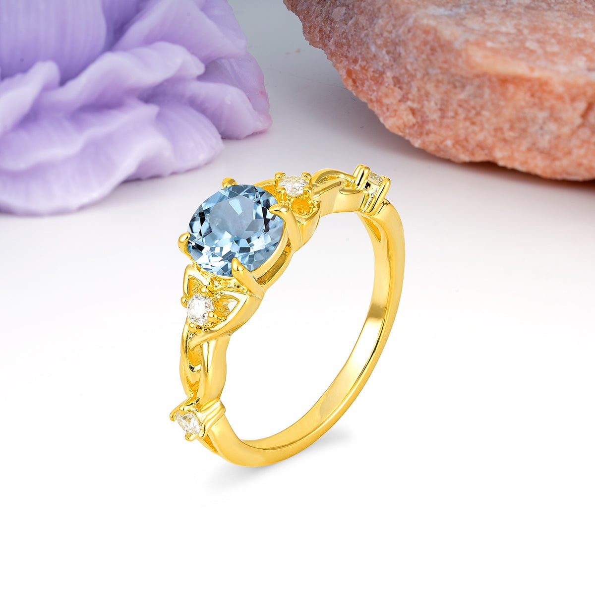 Nature-Inspired Luxury: Openwork 4-Prong Round Cut Aquamarine Engagement Ring - Additional view