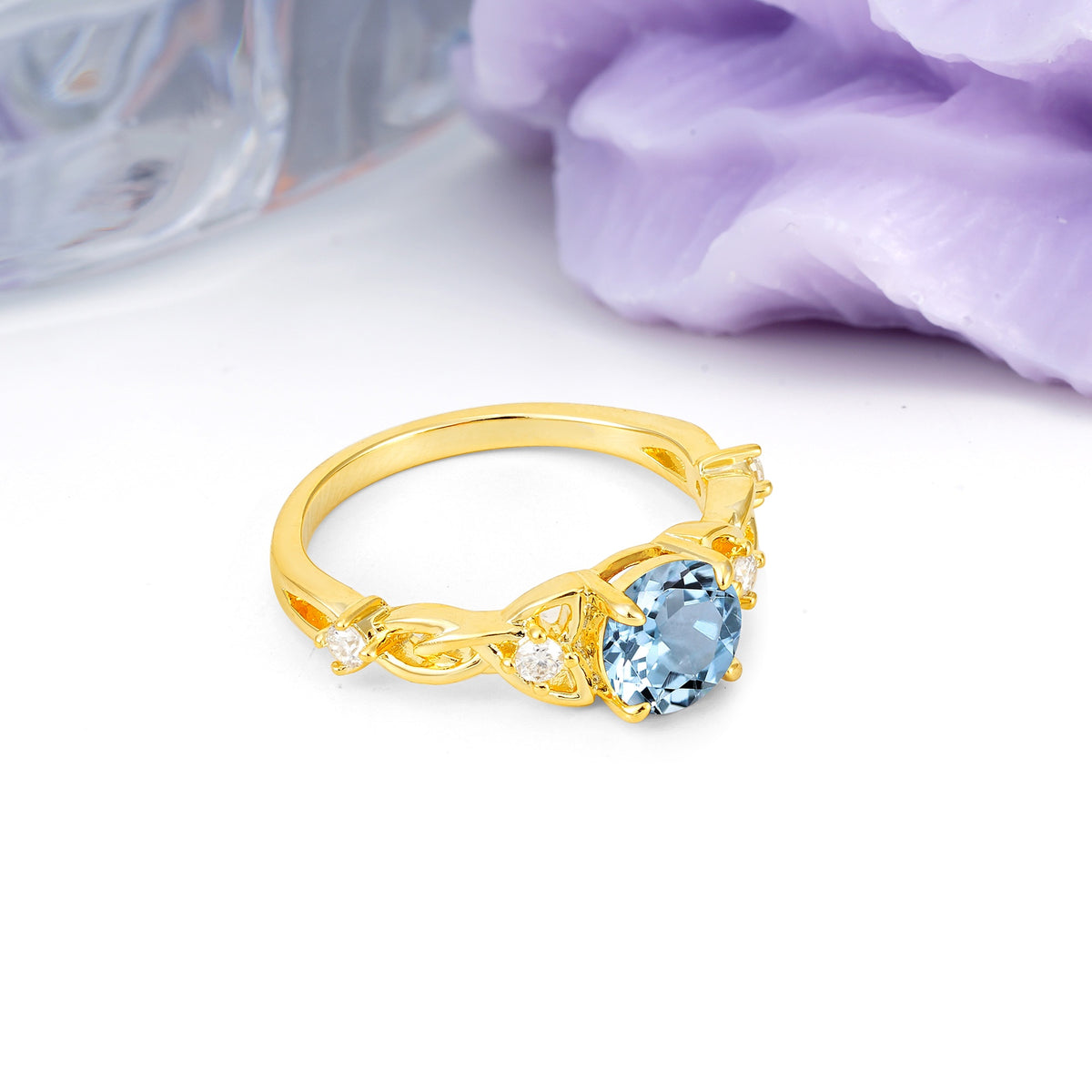 Nature-Inspired Luxury: Openwork 4-Prong Round Cut Aquamarine Engagement Ring - Additional view