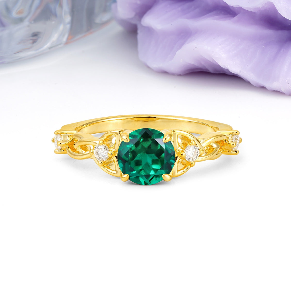 Nature-Inspired Luxury: Openwork 4-Prong Round Cut Emerald Engagement Ring - Additional view
