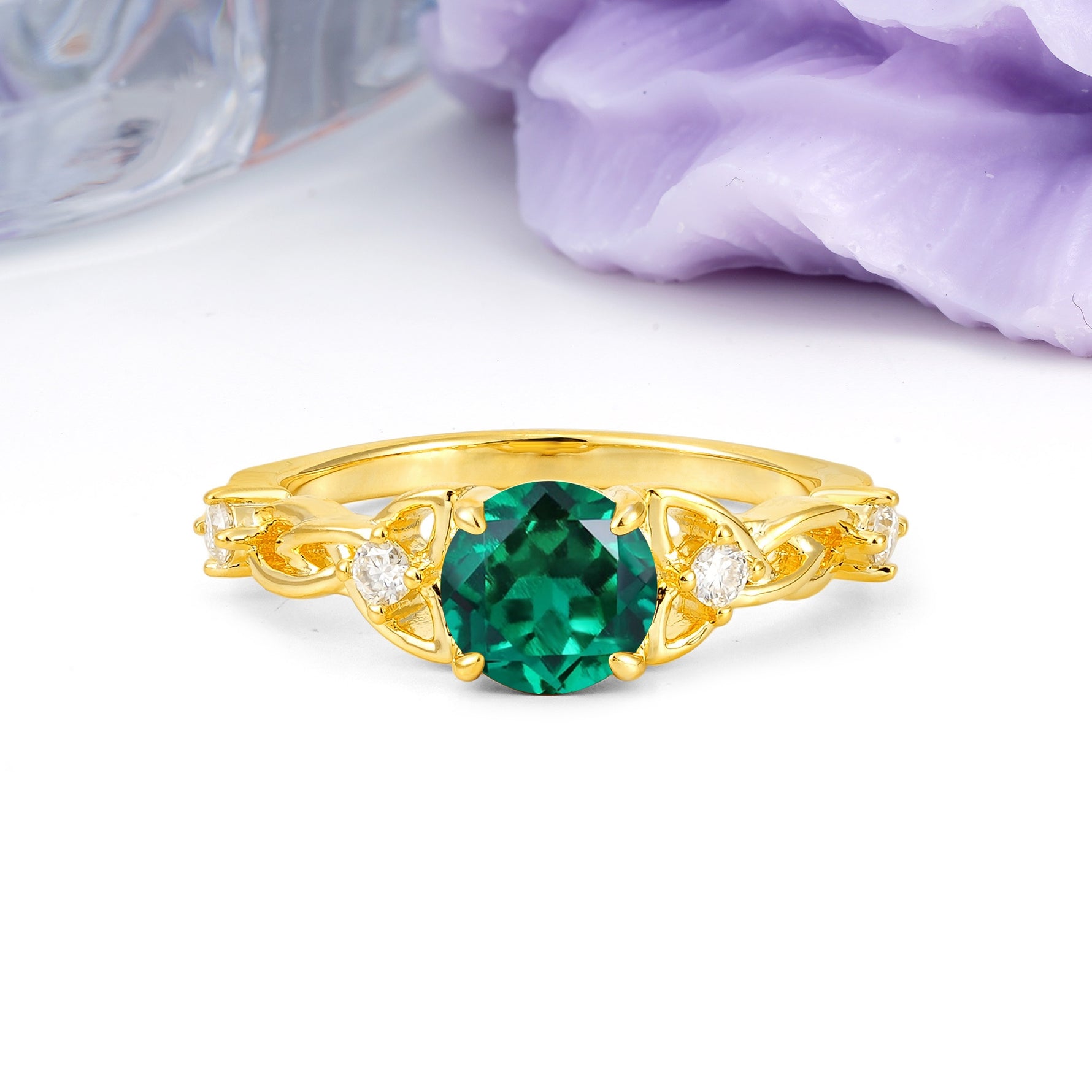 Nature-Inspired Luxury: Openwork 4-Prong Round Cut Emerald Engagement Ring - Additional view