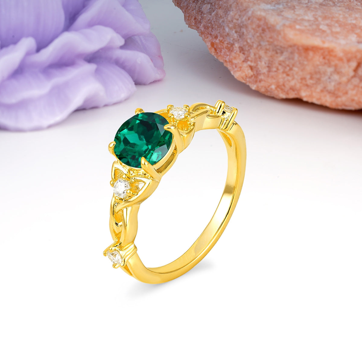 Nature-Inspired Luxury: Openwork 4-Prong Round Cut Emerald Engagement Ring - Additional view