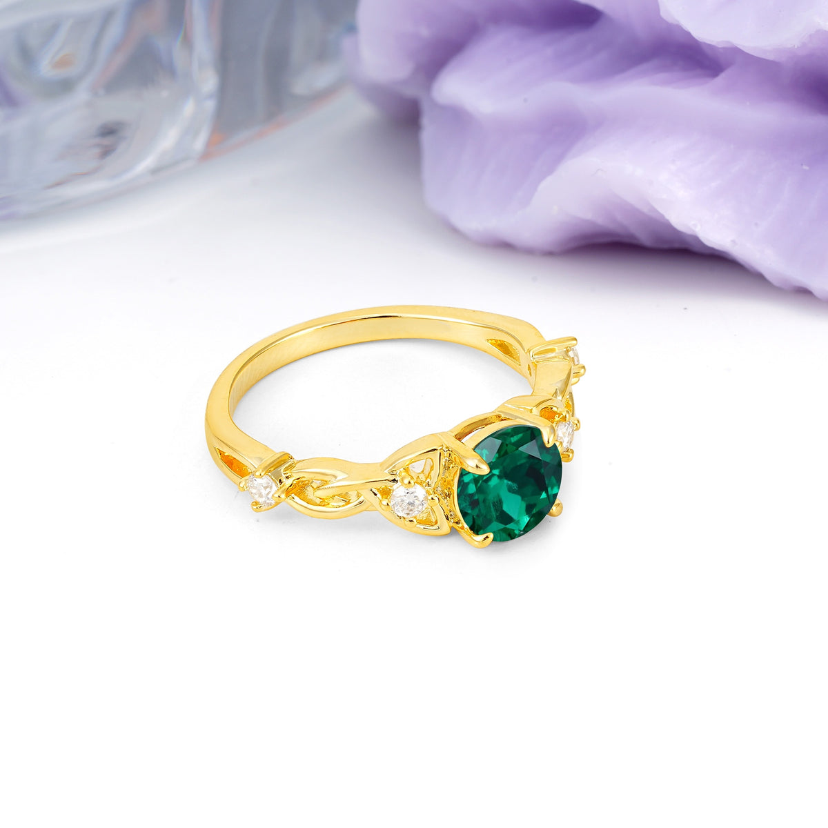 Nature-Inspired Luxury: Openwork 4-Prong Round Cut Emerald Engagement Ring - Additional view
