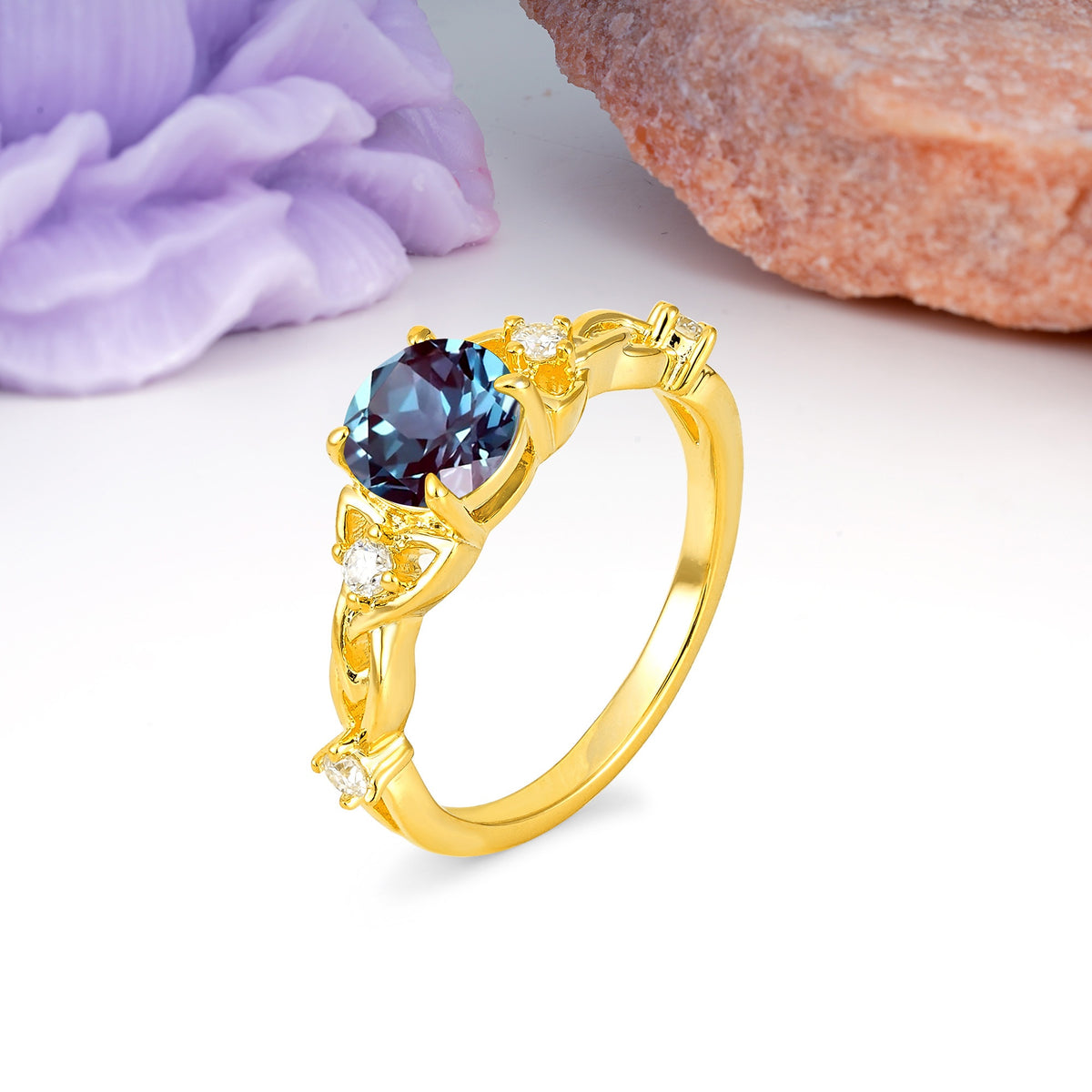 Nature-Inspired Luxury: Openwork 4-Prong Round Cut Alexandrite Engagement Ring - Additional view