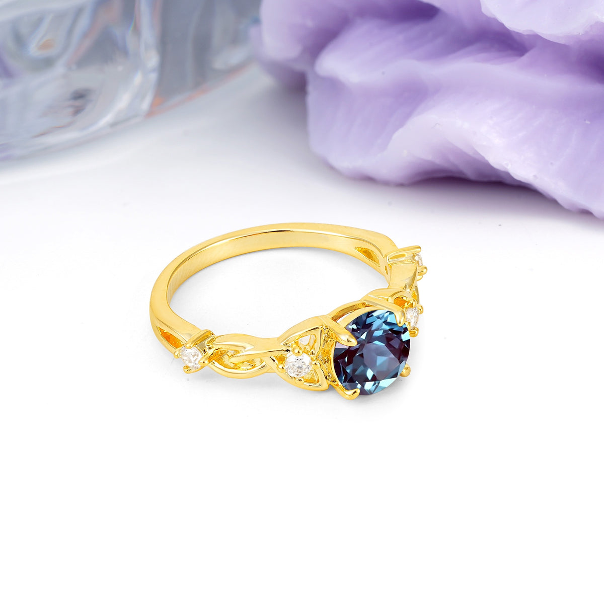 Nature-Inspired Luxury: Openwork 4-Prong Round Cut Alexandrite Engagement Ring - Additional view