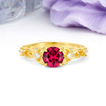 Nature-Inspired Luxury: Openwork 4-Prong Round Cut Ruby Engagement Ring - Additional view