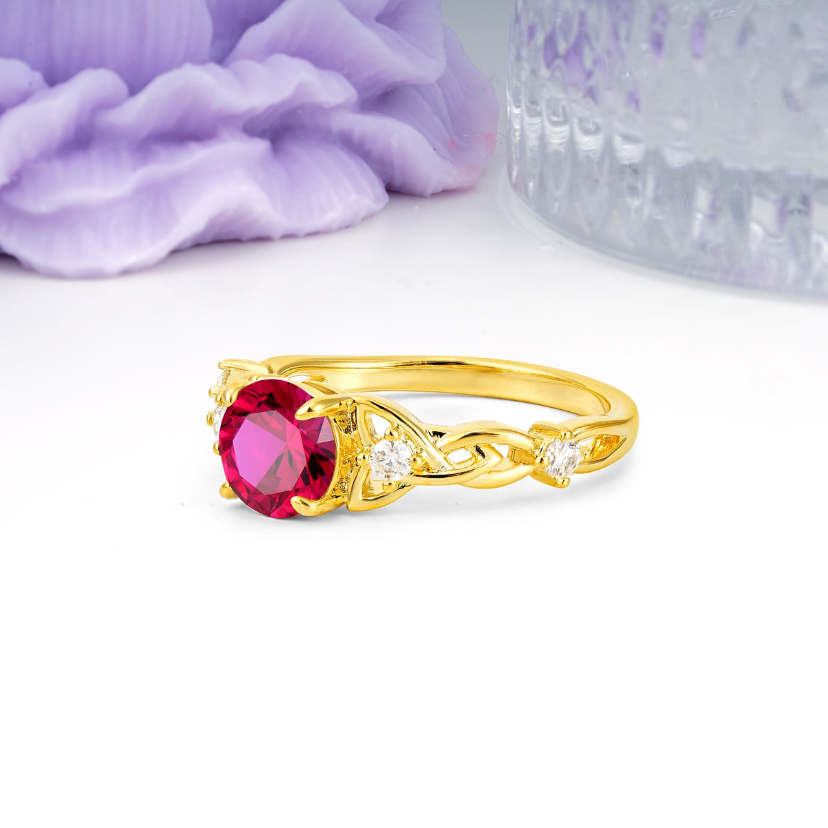 Nature-Inspired Luxury: Openwork 4-Prong Round Cut Ruby Engagement Ring - Additional view