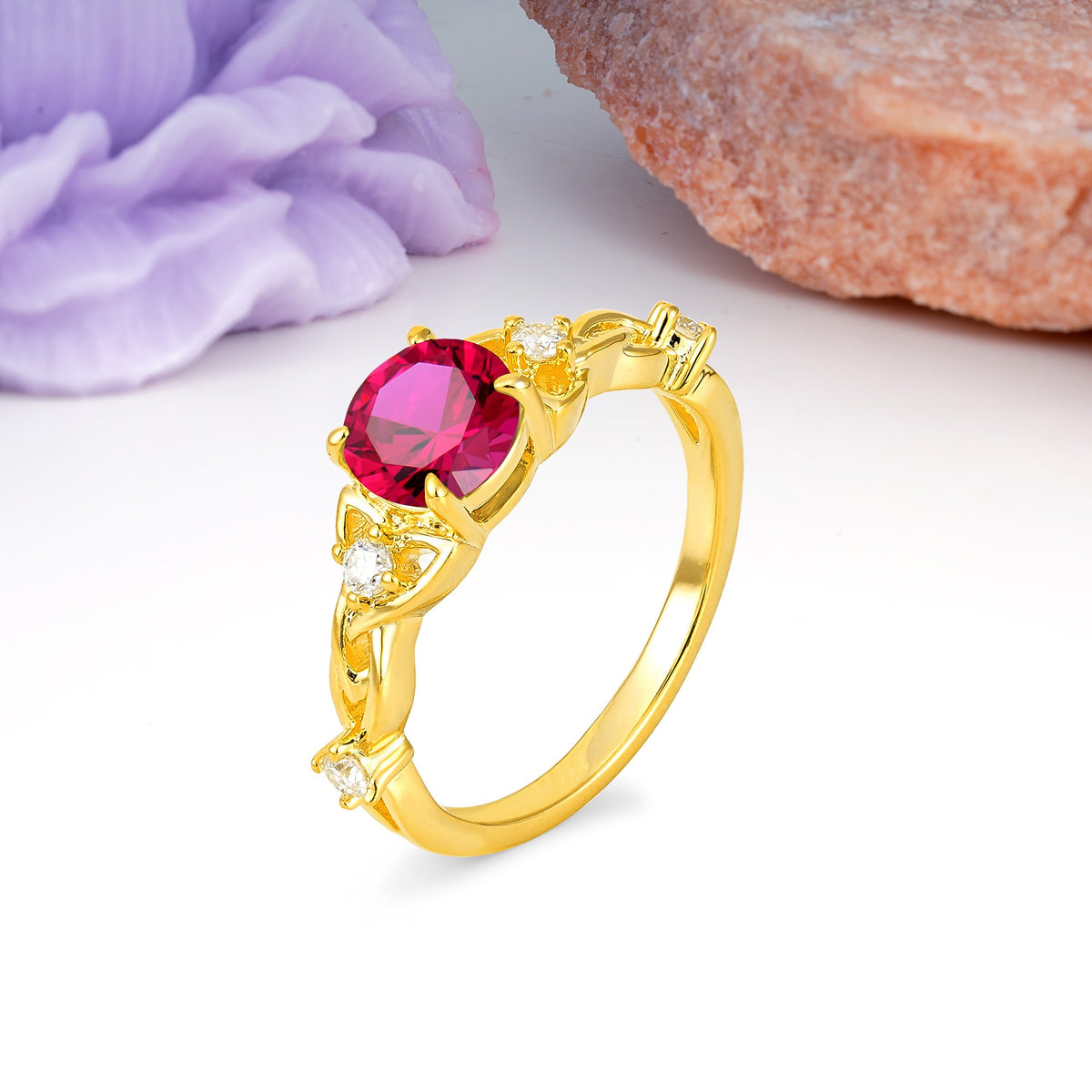 Nature-Inspired Luxury: Openwork 4-Prong Round Cut Ruby Engagement Ring - Additional view