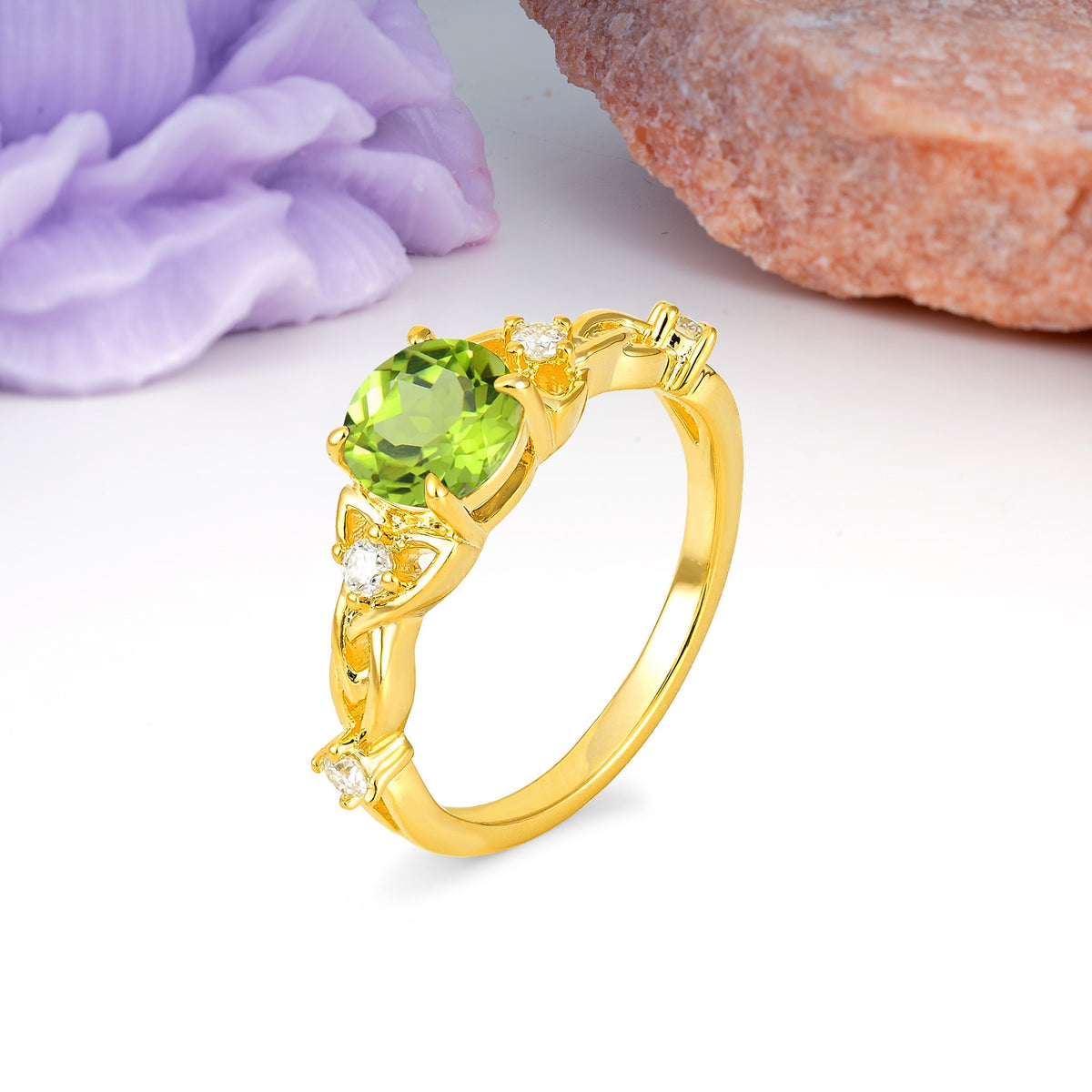 Nature-Inspired Luxury: Openwork 4-Prong Round Cut Peridot Engagement Ring - Additional view