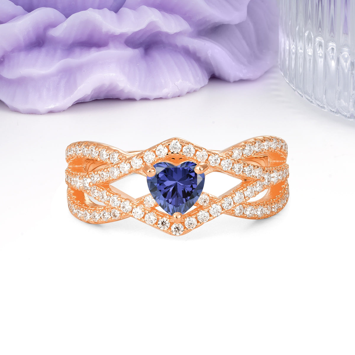 Unique Pavé Setting Surrounding a 3-Prong, Heart-Cut Tanzanite Engagement Ring - Additional view